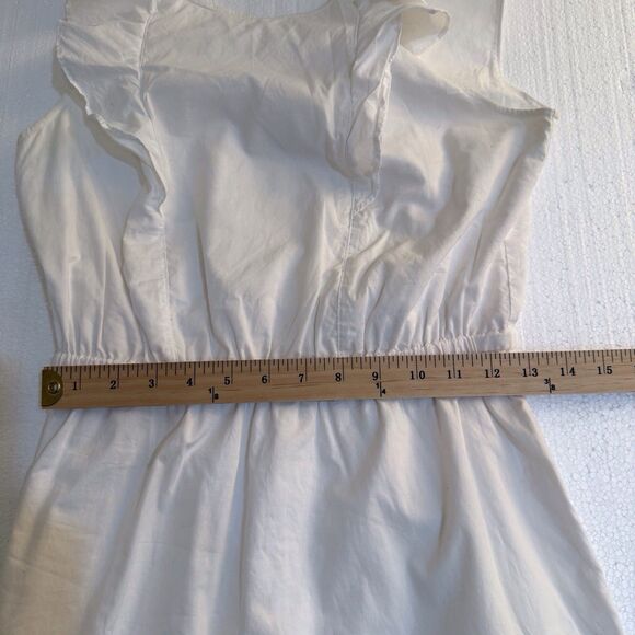 J.‎ Crew White Sleeveless Ruffle Shoulder Dress Lined Size: 4 Light Airy Breezy - Picture 5 of 12